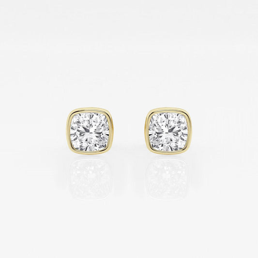 Classic Bezel Cushion Cut Diamond Stud's - RV The diamond dealer